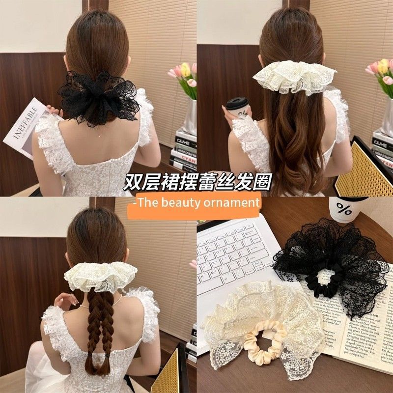 2025 フレンチレーススカートヘアバンドバレエスタイル女性のハイエンド西洋ファッションヘッドフラワーヘアロープヘアアクセサリー|undefined