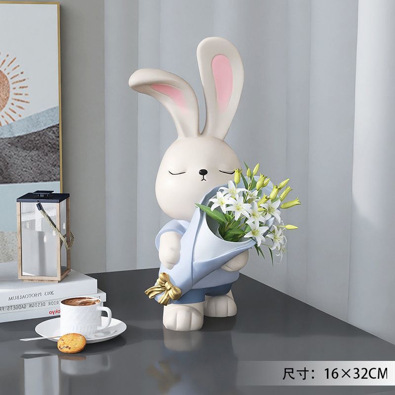 [블루] 도로표지판 토끼 장식품에는 꽃이 포함되어 있지 않습니다.