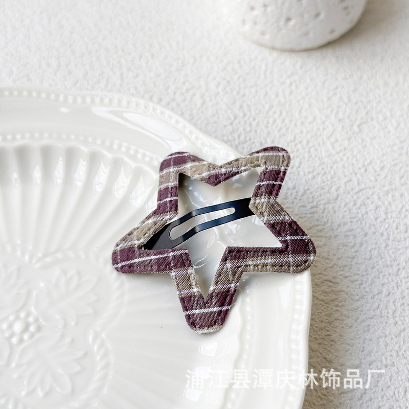 新款红色格纹格子发夹秋冬儿童BB夹三角星星云朵水滴镂空一字夹|undefined