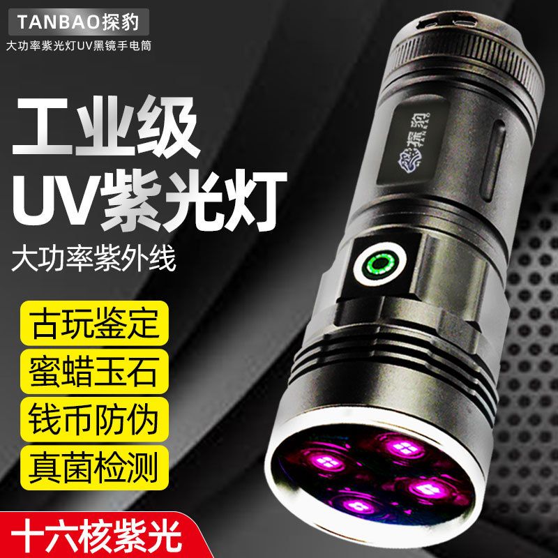 跨境大功率鉴定专用紫光灯手电筒UV365nm胶固化瓷器防伪紫外线灯