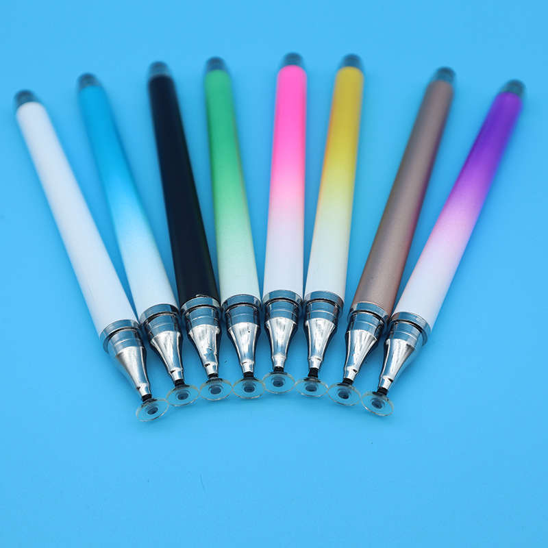 Gradient color dual-head capacitive stylus 2-in-1 touch pen with suction cup disc touch screen pen for drawing and gaming