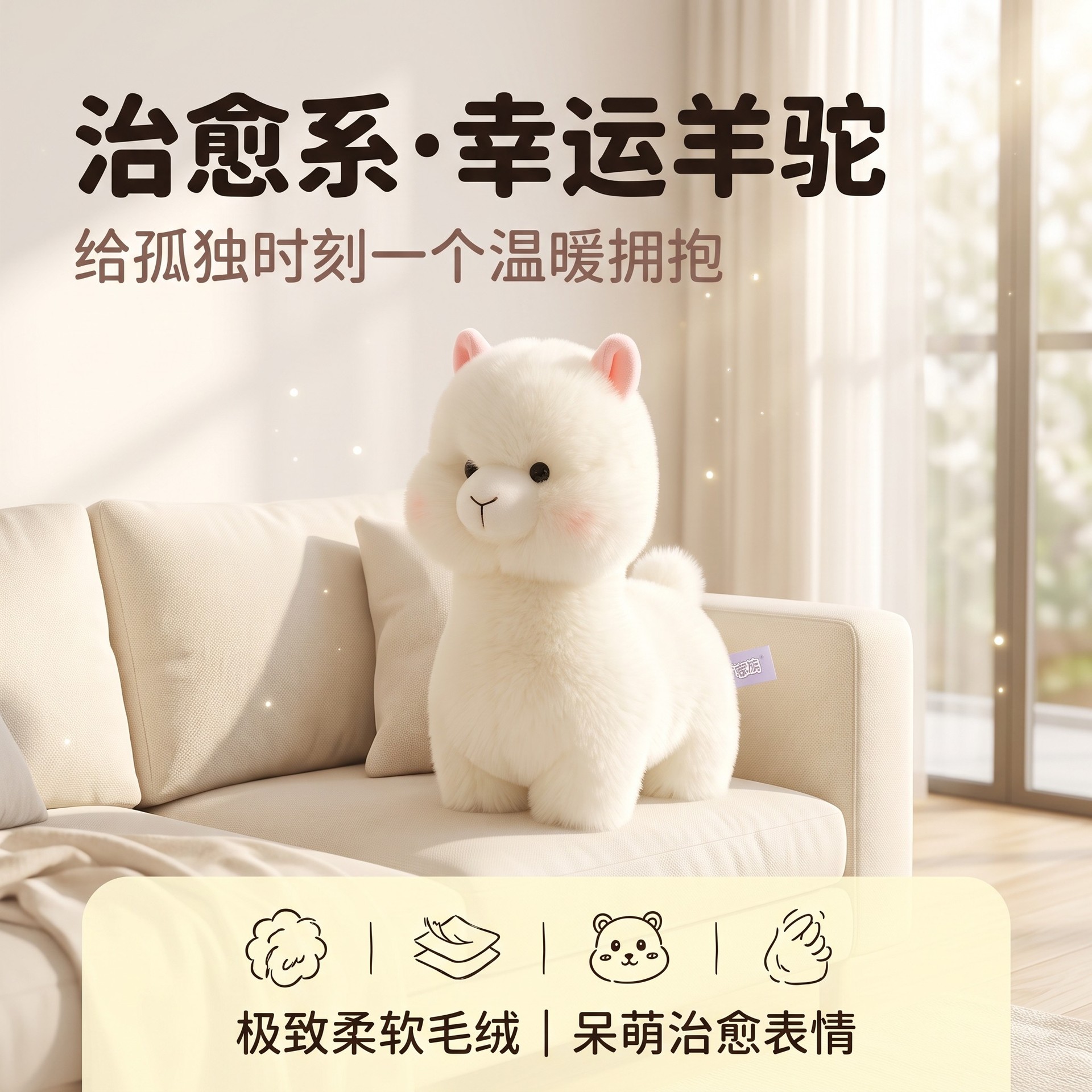 Cute white alpaca plush toy pillow, children's gift, healing toy for girls