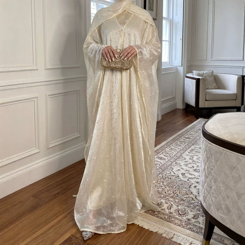 Cross-Border Foreign Trade Turkish Women's Clothing Elegant Long Dress with Pearl Sparkle, Gentle Casual Dress Cross-Border Foreign Trade Turkish Women's Clothing Elegant Long Dress with Pearl Sparkle, Gentle Casual Dress