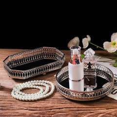 北歐輕奢鏡面玻璃托盤銀色鐵藝收納盤水果盤家用客廳輕奢裝飾擺件