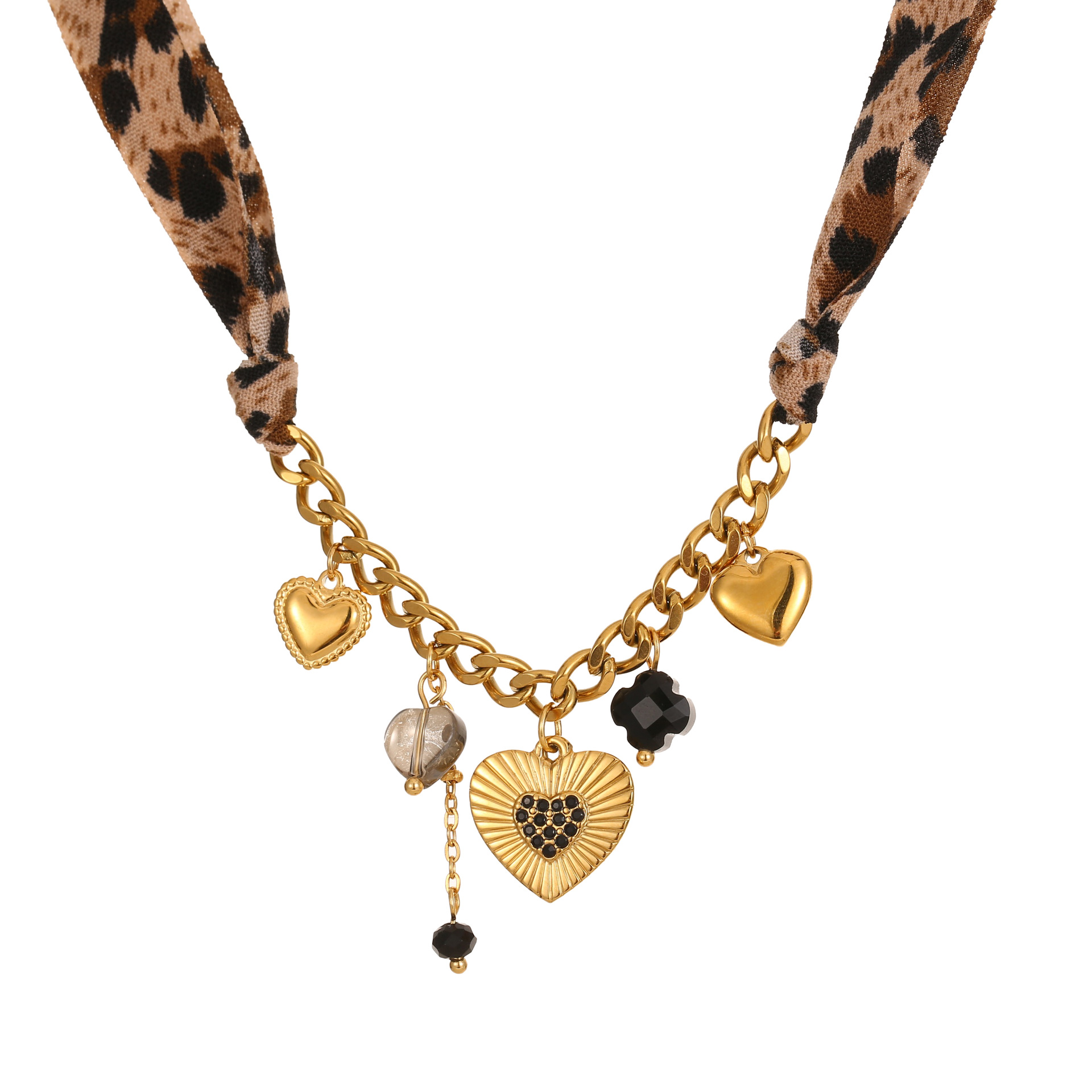 Serie di gioielli con stampa leopardata, orecchini ad anello, orecchini a bottone, collana, ciondolo Love Sun, orecchini in acciaio inossidabile, anello in acciaio al titanio, gioielli per le orecchie_voghion.com