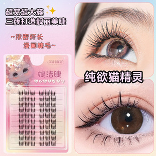 Pure Desire Cat Genie False Eyelashes Female Natural Super Long Cat Ears Cartoon Electric Eyes Single Cluster Segmented Novice Eyelashes
