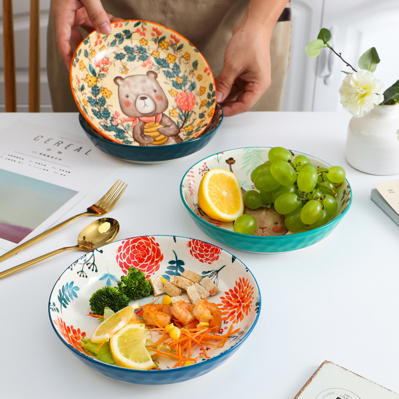 Animal de la historieta vajilla de cerámica plato creativo plato hogar plato de sopa de 8 pulgadas plato hondo plato lindo celebridad de Internet placa