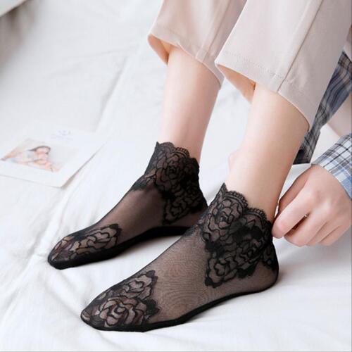 New lace socks thin cotton mid-calf stockings spring and summer sweat-absorbent non-slip invisible boat socks women's socks