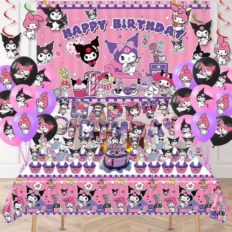 クロミテーマ クロミ誕生日パーティー装飾 クロミ紙皿 ティッシュテーブルクロス 紙コップ フラッグセット|undefined