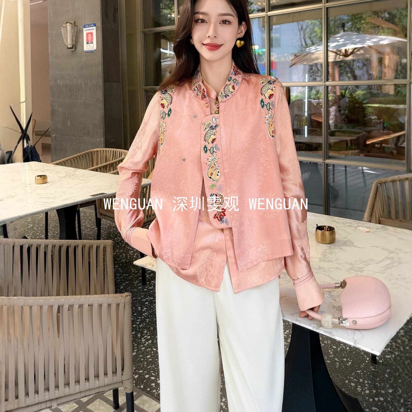 南油轻奢女装提花重工刺绣立领马甲复古新中式国风立领雅韵端庄改