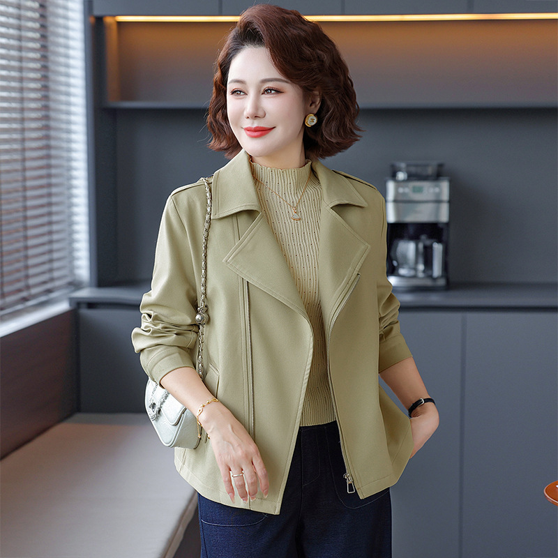 妈妈休闲翻领夹克外套中老年女2025春秋新款气质高端短外套上衣服|undefined