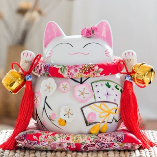 招财猫摆件开业礼品创意店铺存钱储蓄罐发财猫收银前台8寸大花季