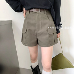 休闲工装短裤水洗棉复古女2025年秋季高腰小个子宽松A字休闲裤女