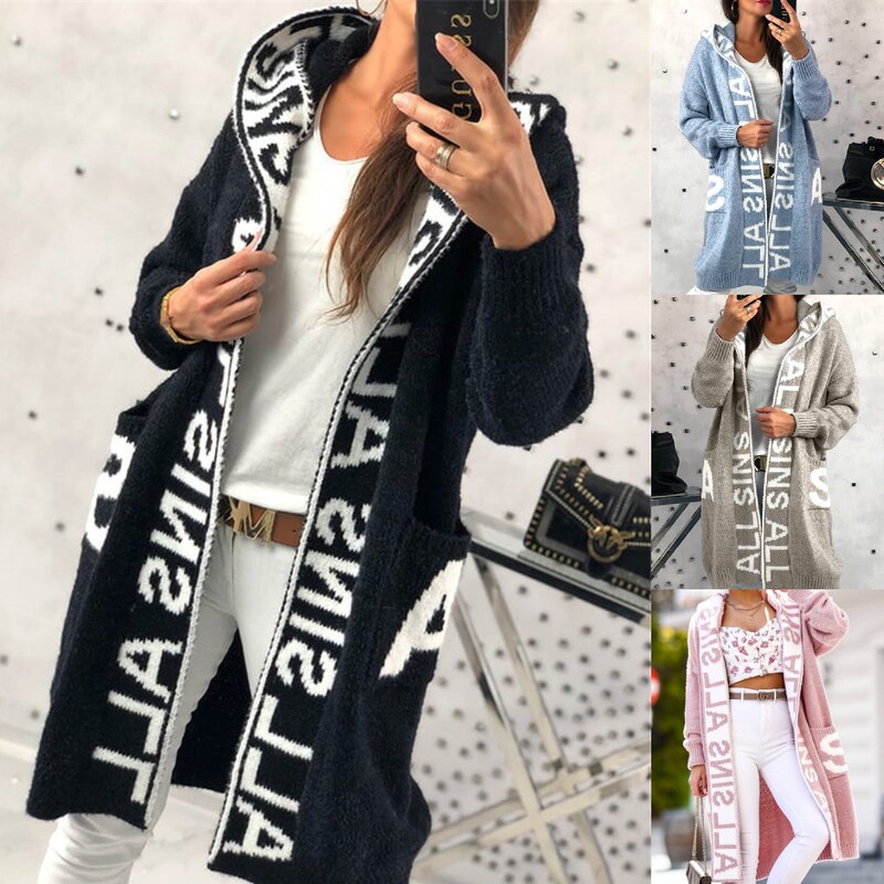 2025 European and American New Cardigan Hooded Knitted Women's Knitwear Jacket Cardigan Amazon Knitwear Allsina