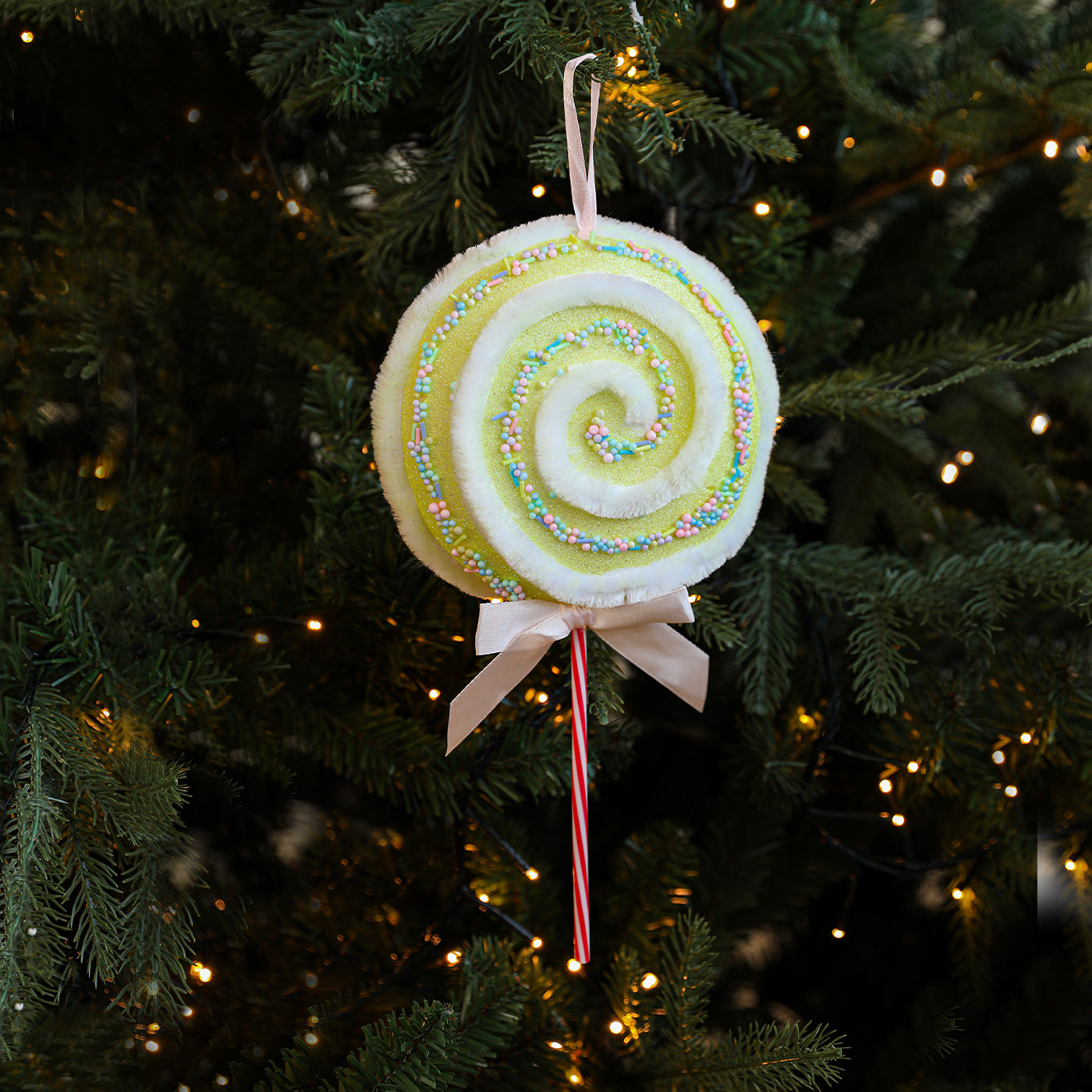 Color transfronterizo Lollipop espuma caramelo tela de veludo polvo adhesivo color árbol de Navidad decoración de ventanas colgante colgante en stock