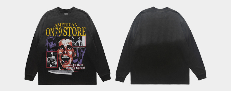 Men's Clothing washing hanging dyeing direct spray screaming portrait printing drop shoulder loose version couple T shirt trend_voghion.com
