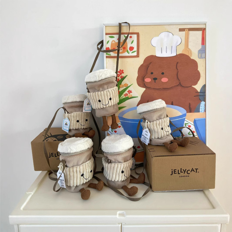 【現品】Jellycatコーヒーバッグ斜めがけショルダーバッグ人形随行カップバッグコーヒーカップバッグぬいぐるみ|undefined