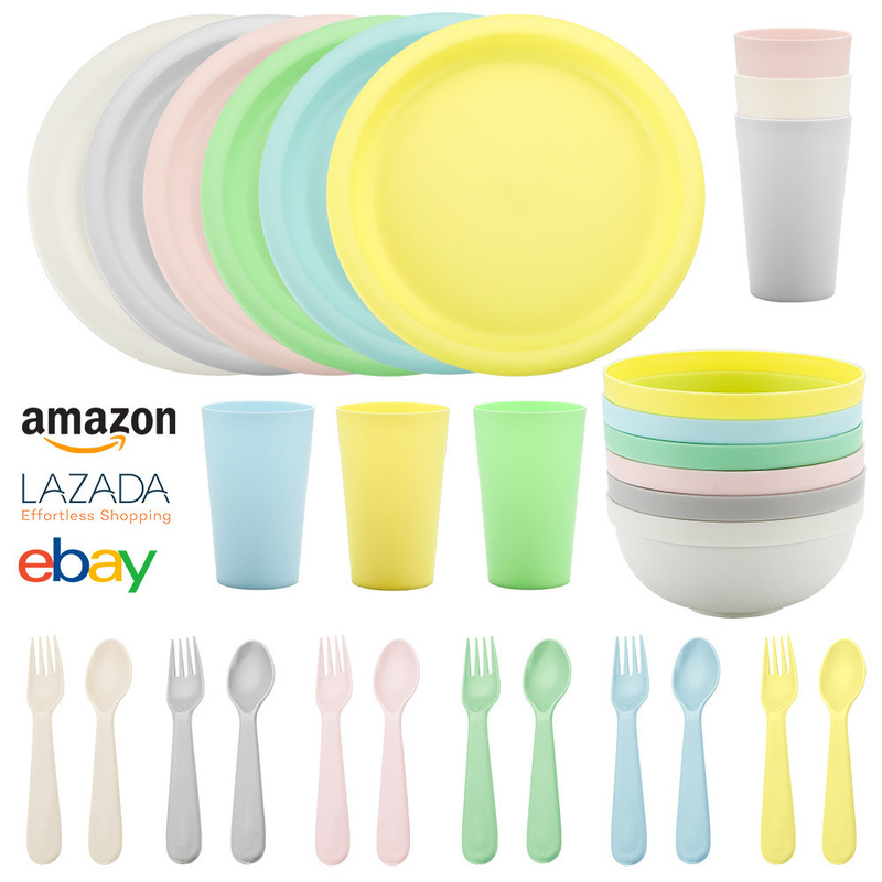 Amazon Cross-Border Colorful Children's Pp Plates, Bowls, Cups, Household Dinner Plates, Soup Bowls, Cups, 18-Piece Tableware Set with Spoons and Forks Amazon Cross-Border Colorful Children's Pp Plates, Bowls, Cups, Household Dinner Plates, Soup Bowls, Cups, 18-Piece Tableware Set with Spoons and Forks