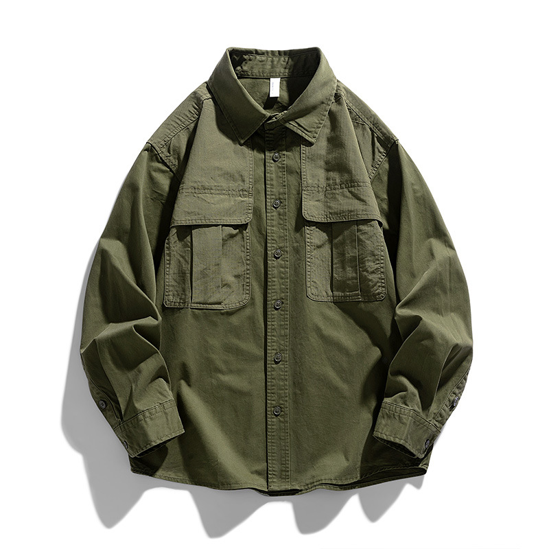 Men's Clothing work shirt men's autumn ins loose brand military style jacket handsome oversize retro jacket_voghion.com