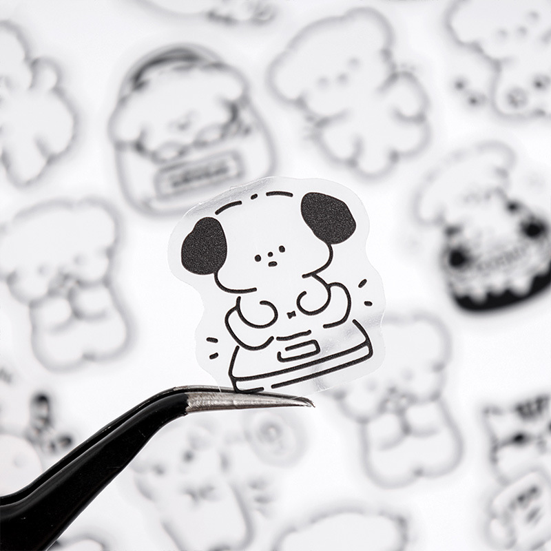Animal Yuanqi transparente pegatinas impermeables para mascotas bolsas diy diario pegatinas de dibujos animados elementos en blanco y negro pegatinas de animales