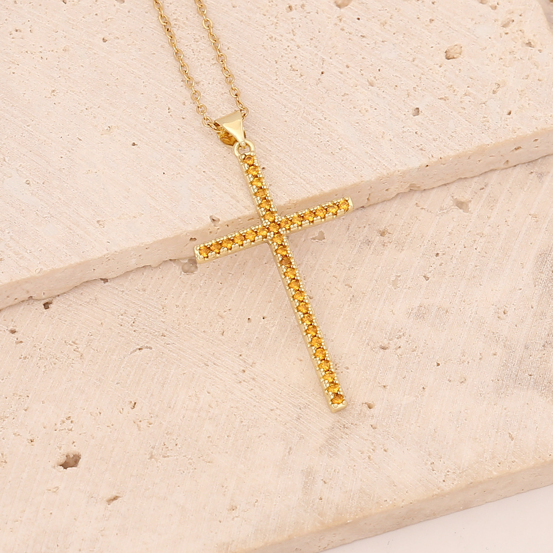 Simple Style Cross Copper Plating Zircon Pendant Necklace 1 Piece