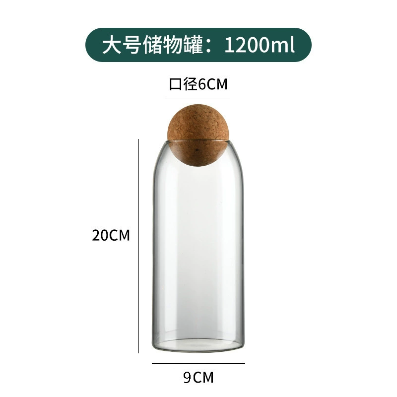 Glass storage jar, high borosilicate with cork ball lid, 500–1,200 ml (transparent)