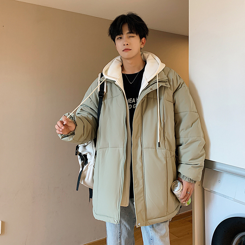 Abrigo acolchado de algodón de dos piezas falso para hombres Otoño e Invierno 2023 Nuevo Abrigo acolchado de algodón suelto forrado de lana engrosado abrigo de algodón de invierno para los amantes