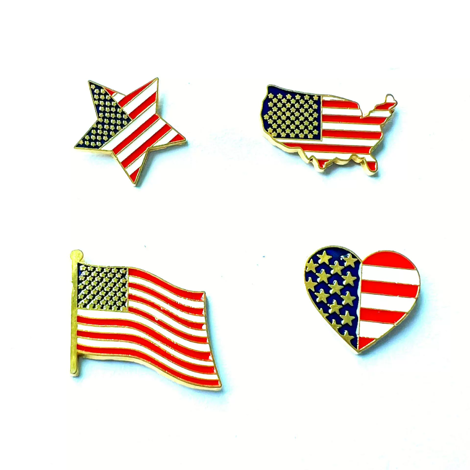 亚马逊跨境热销独立日美国国旗胸针五角星滴油创意合金爱心领针饰