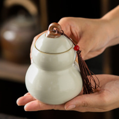 汝窯セラミック茶缶空缶小型密封缶家庭用緑茶紅茶保存缶ポータブル防湿茶保存缶