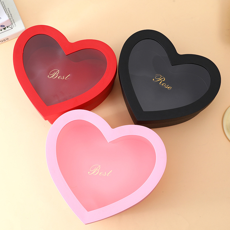 Caja de regalo del día de San Valentín en forma de corazón, caja de regalo de rosas de ventana, caja de frutas de plástico, caja de cumpleaños