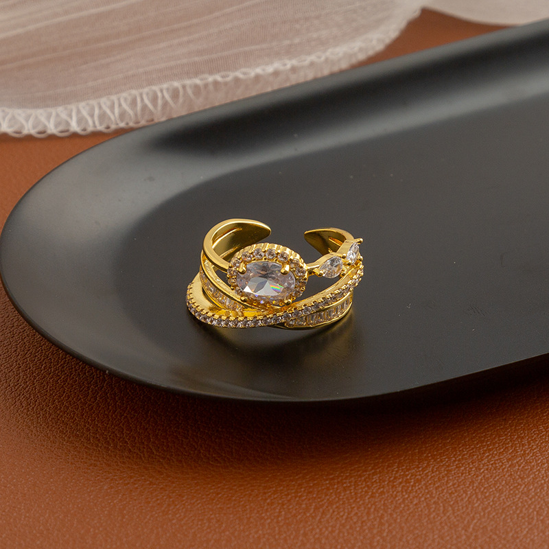 Gold White Zirconium Cross Ring