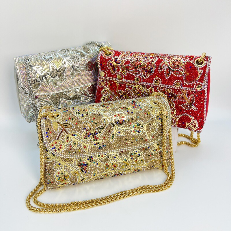 Cross-border high-end fashion shoulder bag New PU Leather Diamond crossbody women's bag Diamond evening bag bridal bag