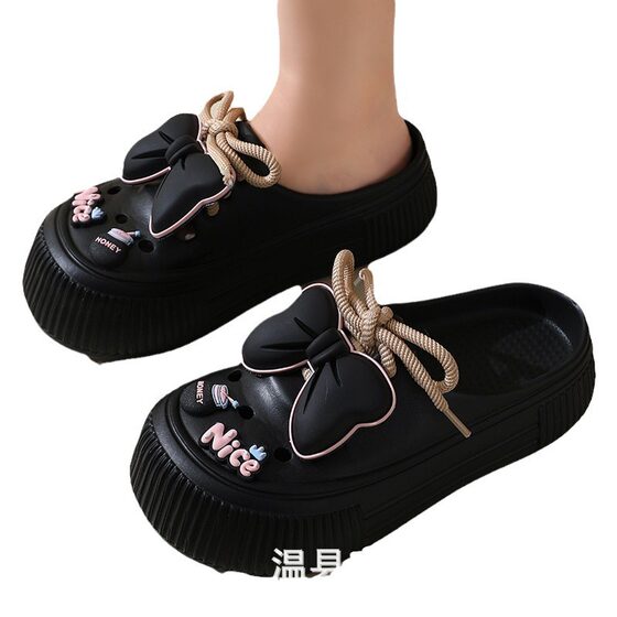 EVA Hole Women Slippers Stereoscopic Bow Soft Bottom Baotou Summer Outer Wear Shoes Beach Sandals Slippers All-in-One Shoes