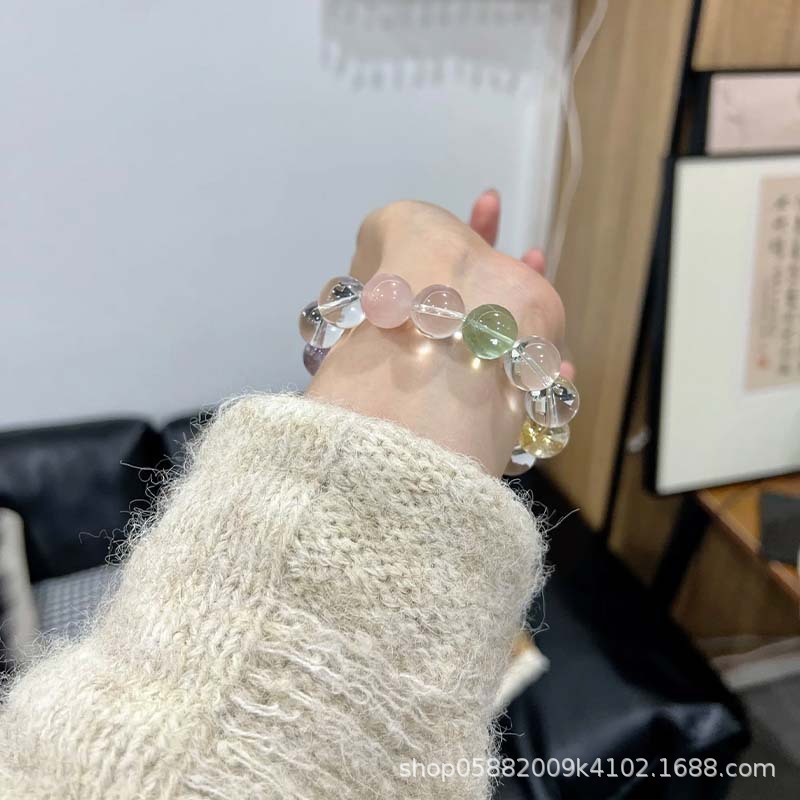 天然多宝水晶手链海蓝宝多巴胺彩色水晶串珠清透白水晶紫水晶手串|undefined