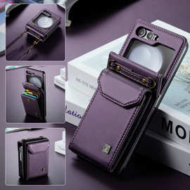 适用三星Zflip5摩托罗拉Moto 40ultra挂绳插卡手机壳套zflip6磁吸