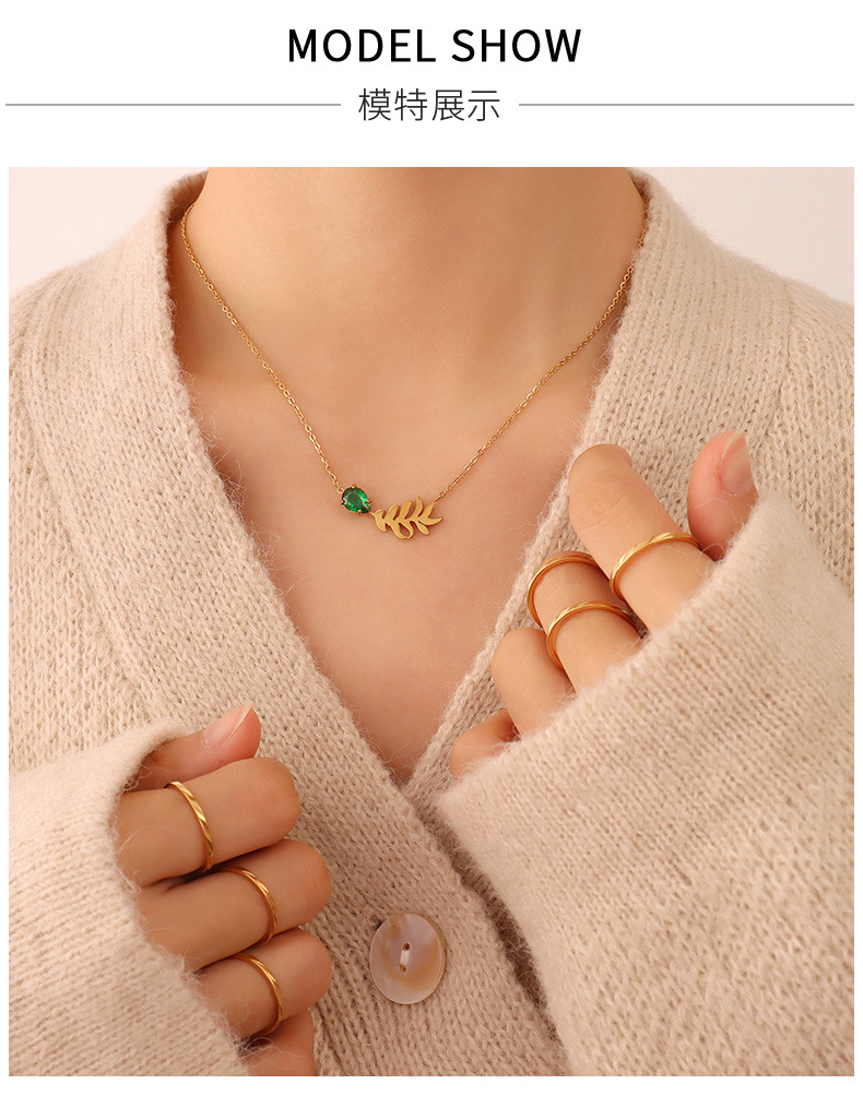 niche necklace emerald leaf necklace clavicle chain titanium steel plated 18k jewelry