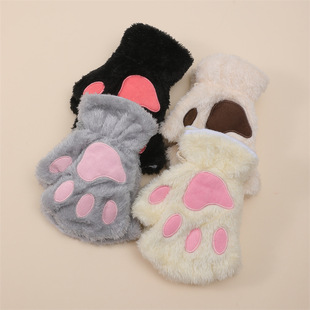 Cat claw gloves winter girls warm tiger claw open finger gloves thickened bear paw half finger gloves manufacturers wholesale