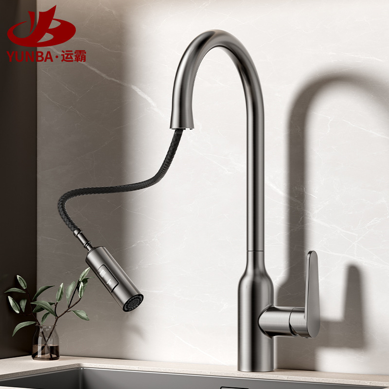 Factory straight hair 304 stainless steel wire drawing faucet multifunctional hot and cold kitchen dish washing basin faucet