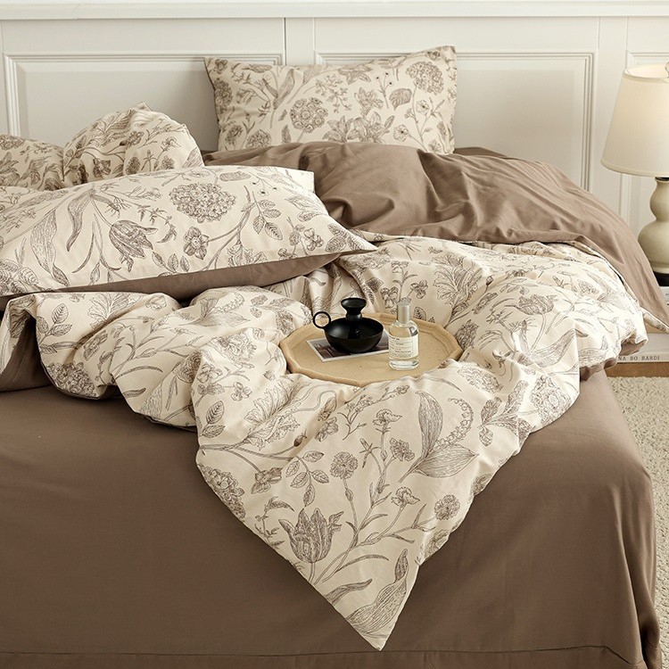Nordic French Vintage Boho French Retro Brushed Bedding Four-Piece Pure Cotton Pastoral Floral Duvet Cover Bed Sheet Three-Piece Set_voghion.com