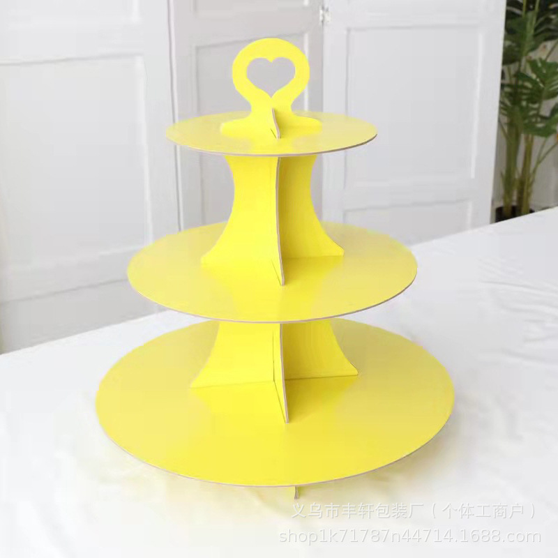 Soporte de pastel de tres capas de papel desechable Postre de fiesta de boda plegable Soporte de mesa para decoración de fiesta