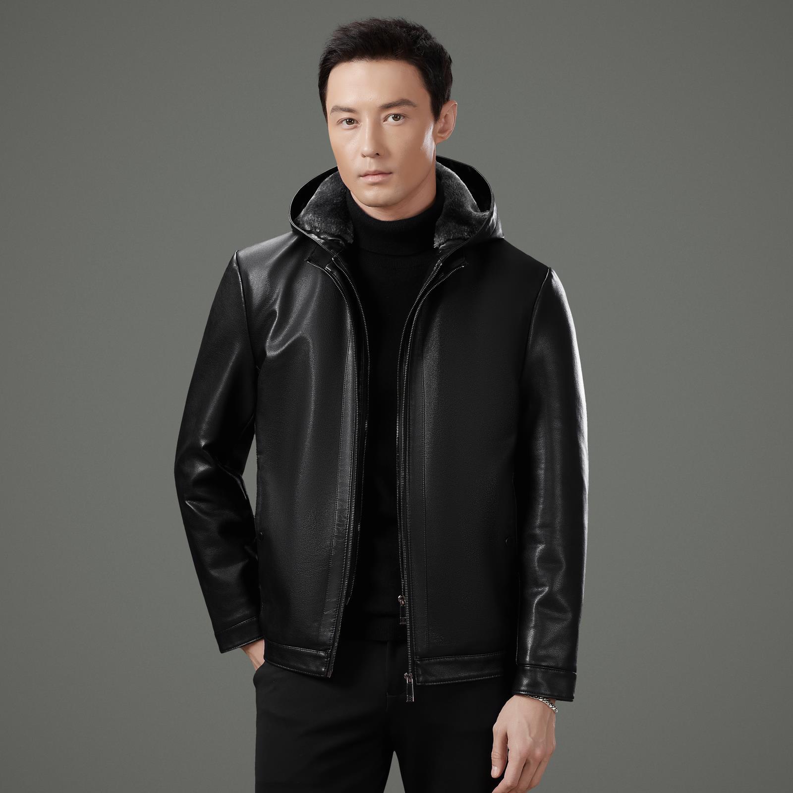 专柜男士真皮皮衣2026新款冬季加厚保暖皮毛一体中年爸爸装皮外套