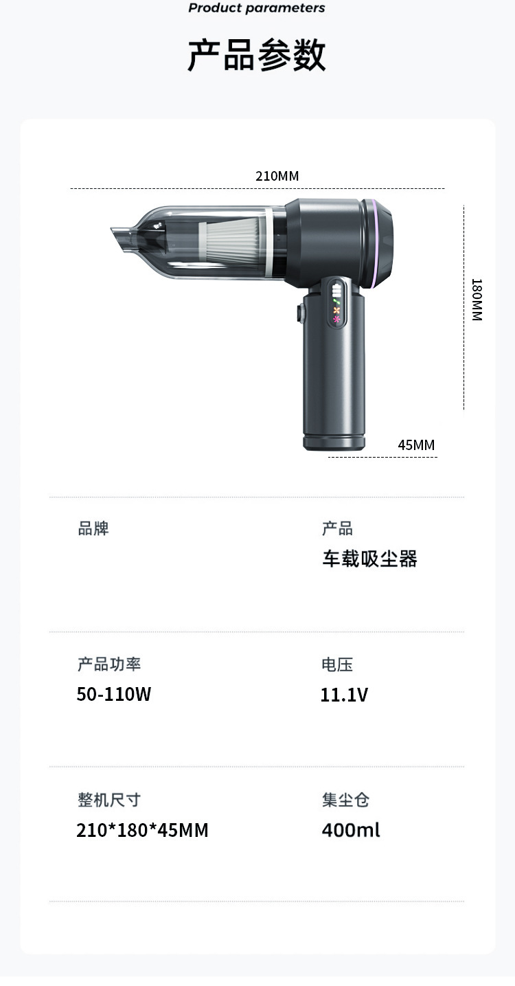 Car-Mounted Vacuum Cleaner and Air Inflator, Dual-Purpose, Portable, High Suction, Intelligent Dust Removal, Wireless Charging, Mini Car Vacuum Cleaner