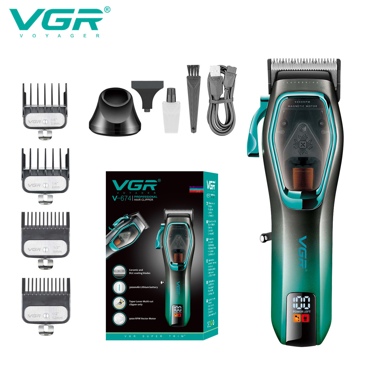 VGR674 Tagliacapelli elettrico professionale ad alta velocità per uomo e donna con base_voghion.com