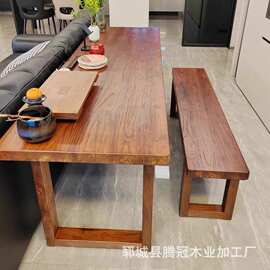 新中式书桌实木客厅茶桌书房写字桌复古做旧大板桌办公室复古色桌