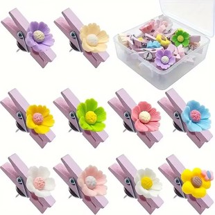 Cross-Border Wooden Clips with Colorful Flower Pushpins, Creative Photo Wall Cork Board Decoration Fixing Thumbtacks
