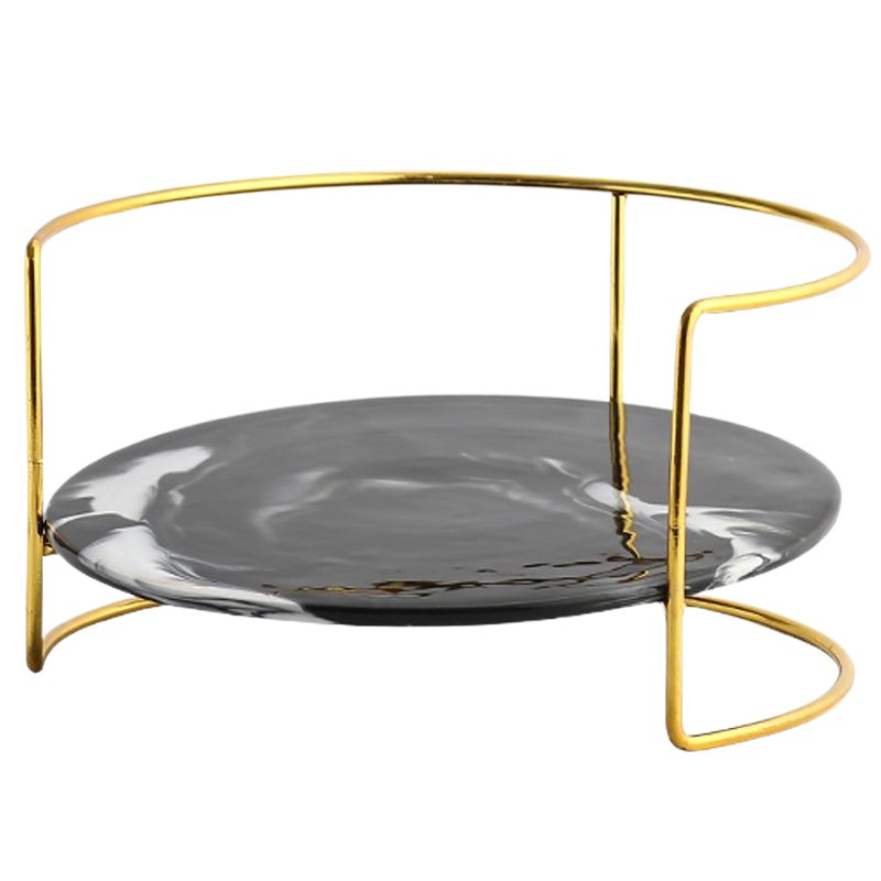 Nórdico oro hierro forjado cosméticos tocador rack de almacenamiento pastel postre placa cerámica pastelería rack bandeja