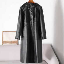 海宁新款真皮皮衣羽绒服女中长款头层牛皮宽松连帽鹅绒服皮外套潮