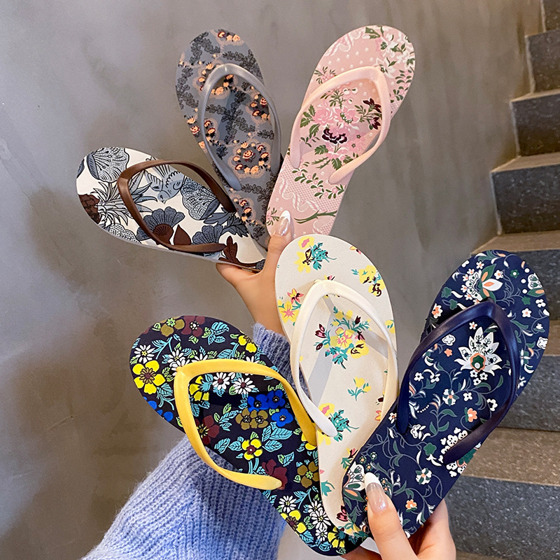 Flip-Flops for Women, Flat-Soled Flower Outer Wear, Fashionable Flip-Flops, Outdoor Beach Sandals, Women's Sandals