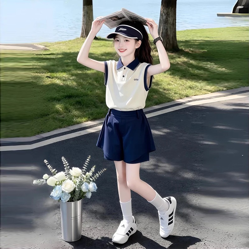 女童夏季套装2026女孩休闲polo衫短裤两件套儿童洋气运动外穿夏装