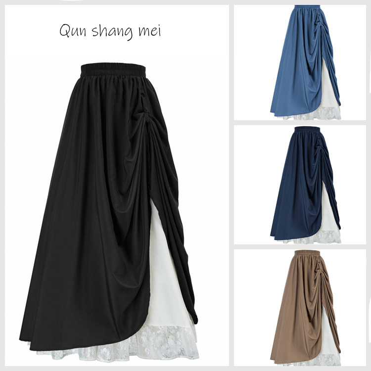 2025 European and American Cross-Border Women's Lace Long Skirt Double-Layer Victorian Renaissance Skirt